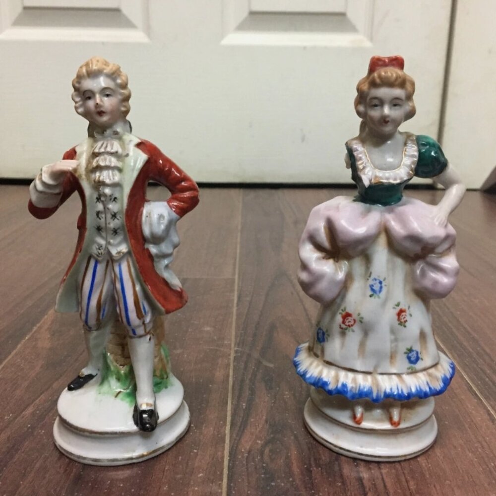 Vtg Ceramic Pair Figure 6" Occupied Japan Hand Painted Rococo Baroque Victorian